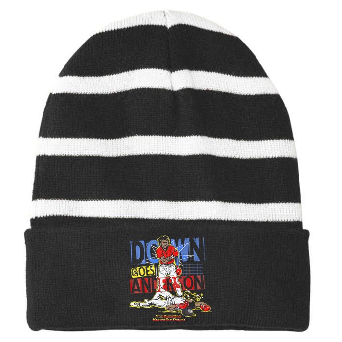 DOWN GOES ANDERSON FUNNY BASEBALL Trending Design Striped Beanie with Solid Band