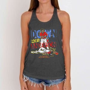 DOWN GOES ANDERSON FUNNY BASEBALL Trending Design Women's Knotted Racerback Tank