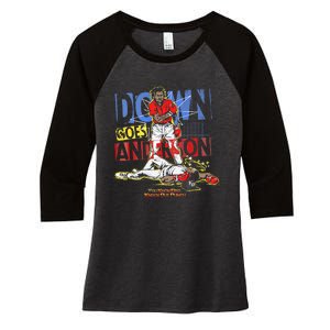 DOWN GOES ANDERSON FUNNY BASEBALL Trending Design Women's Tri-Blend 3/4-Sleeve Raglan Shirt