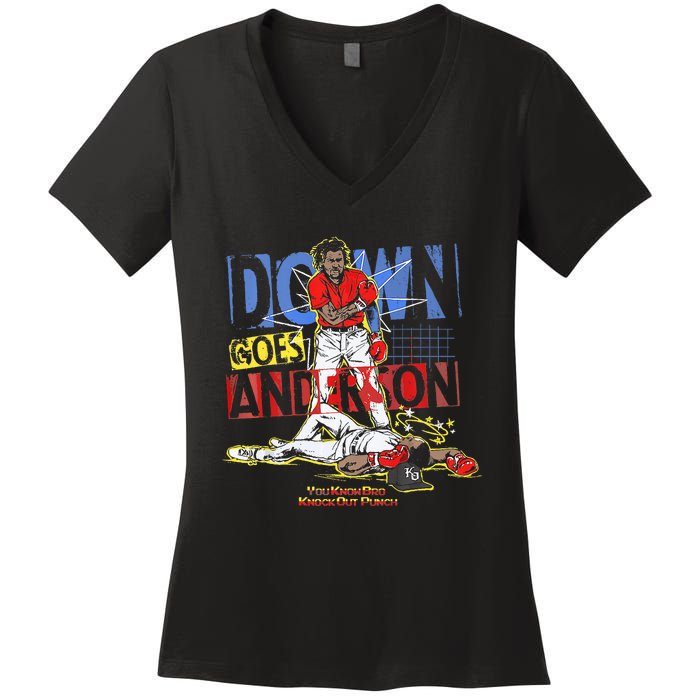 DOWN GOES ANDERSON FUNNY BASEBALL Trending Design Women's V-Neck T-Shirt