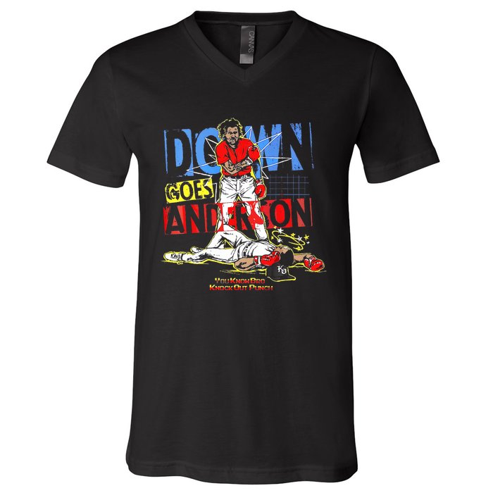 Down Goes Anderson Funny Baseball V-Neck T-Shirt