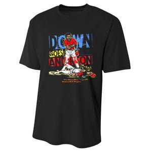 Down Goes Anderson Funny Baseball Performance Sprint T-Shirt