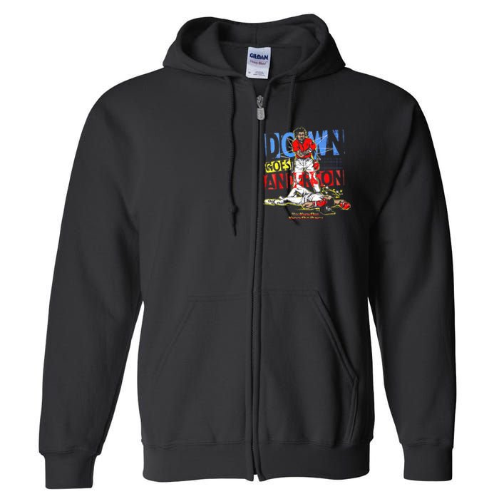 Down Goes Anderson Funny Baseball Full Zip Hoodie