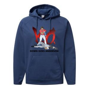 Down Goes Anderson Funny Baseball Meme Performance Fleece Hoodie