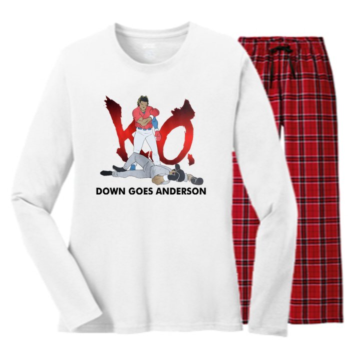 Down Goes Anderson Funny Baseball Meme Women's Long Sleeve Flannel Pajama Set 