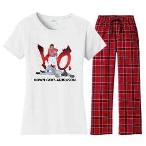 Down Goes Anderson Funny Baseball Meme Women's Flannel Pajama Set