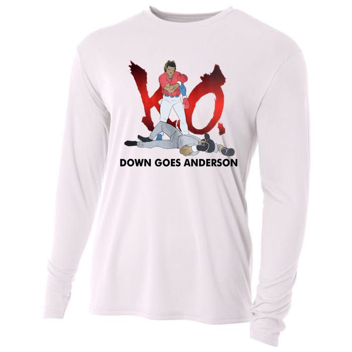 Down Goes Anderson Funny Baseball Meme Cooling Performance Long Sleeve Crew