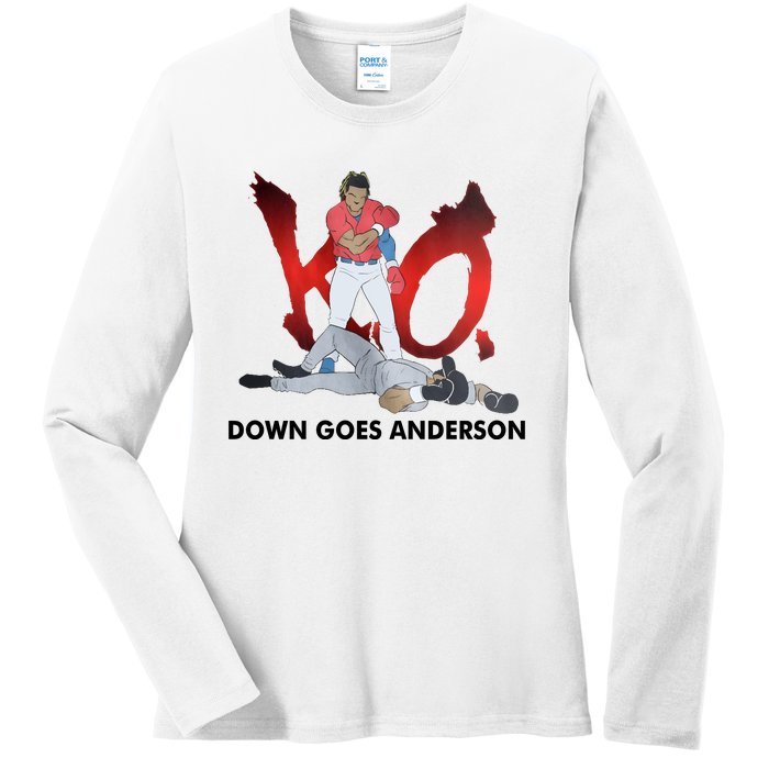 Down Goes Anderson Funny Baseball Meme Ladies Long Sleeve Shirt