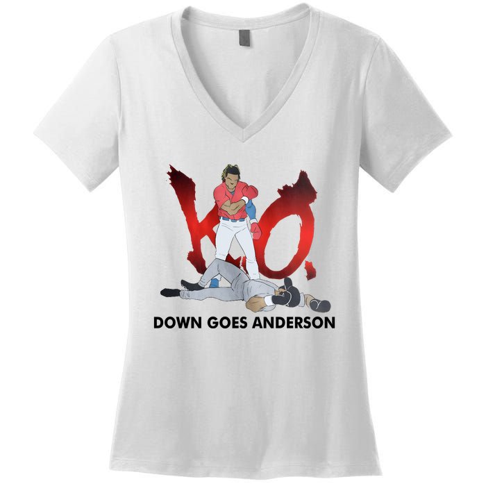 Down Goes Anderson Funny Baseball Meme Women's V-Neck T-Shirt