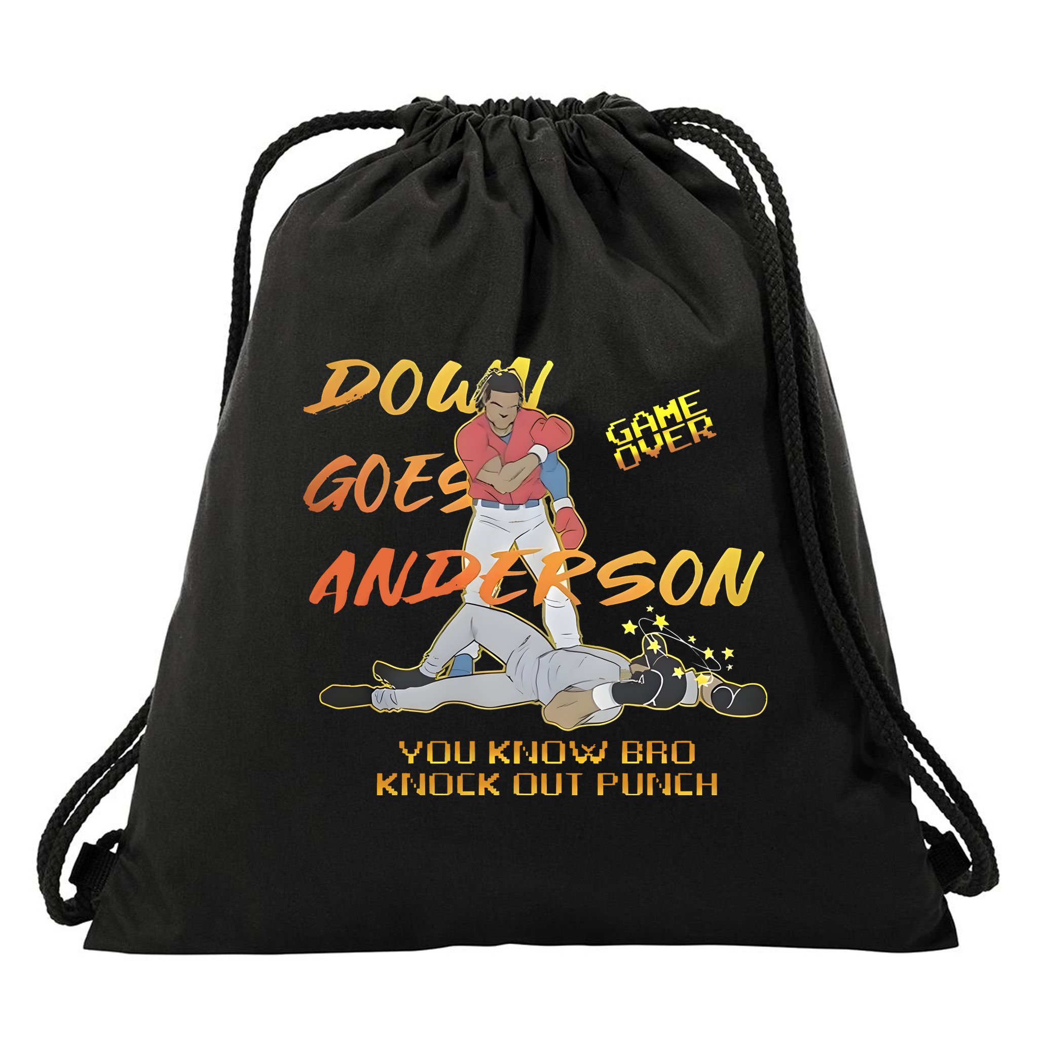 Down Goes Anderson Funny Baseball Meme Drawstring Bag