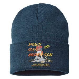 Down Goes Anderson Funny Baseball Meme Sustainable Knit Beanie