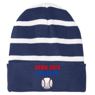 Down Goes Anderson Striped Beanie with Solid Band