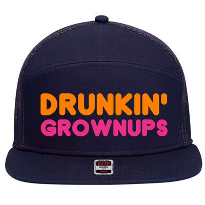 Drunkin' Grownups Adult Party Sarcastic Funny Humor 7 Panel Mesh Trucker Snapback Hat
