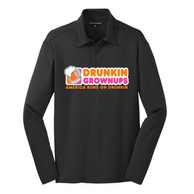 Drunkin Grownups Adult Party Sarcastic Silk Touch Performance Long Sleeve Polo