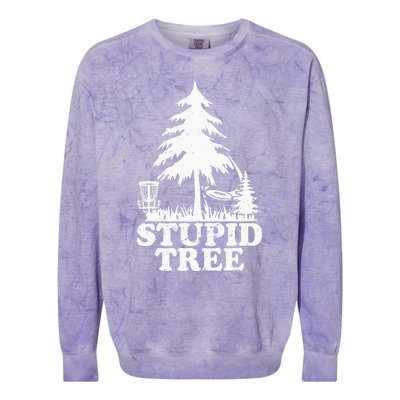 Disc Golf Art For  Stupid Tree Fun Disc Golf Player Colorblast Crewneck Sweatshirt