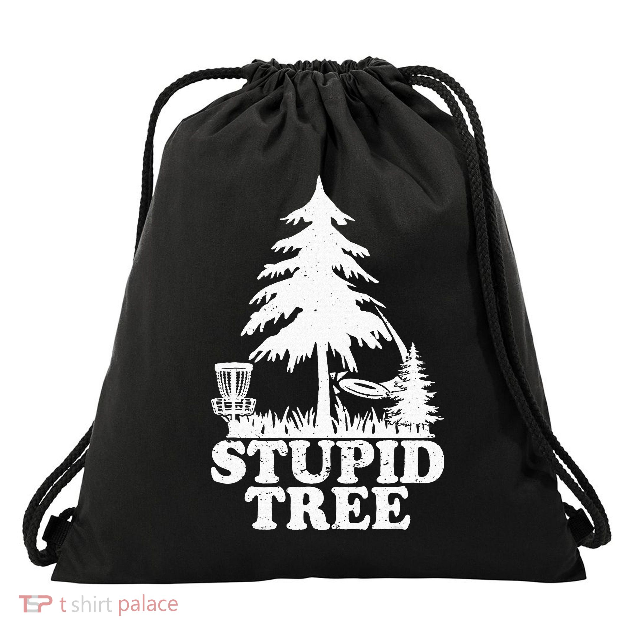 Disc Golf Art For  Stupid Tree Fun Disc Golf Player Drawstring Bag