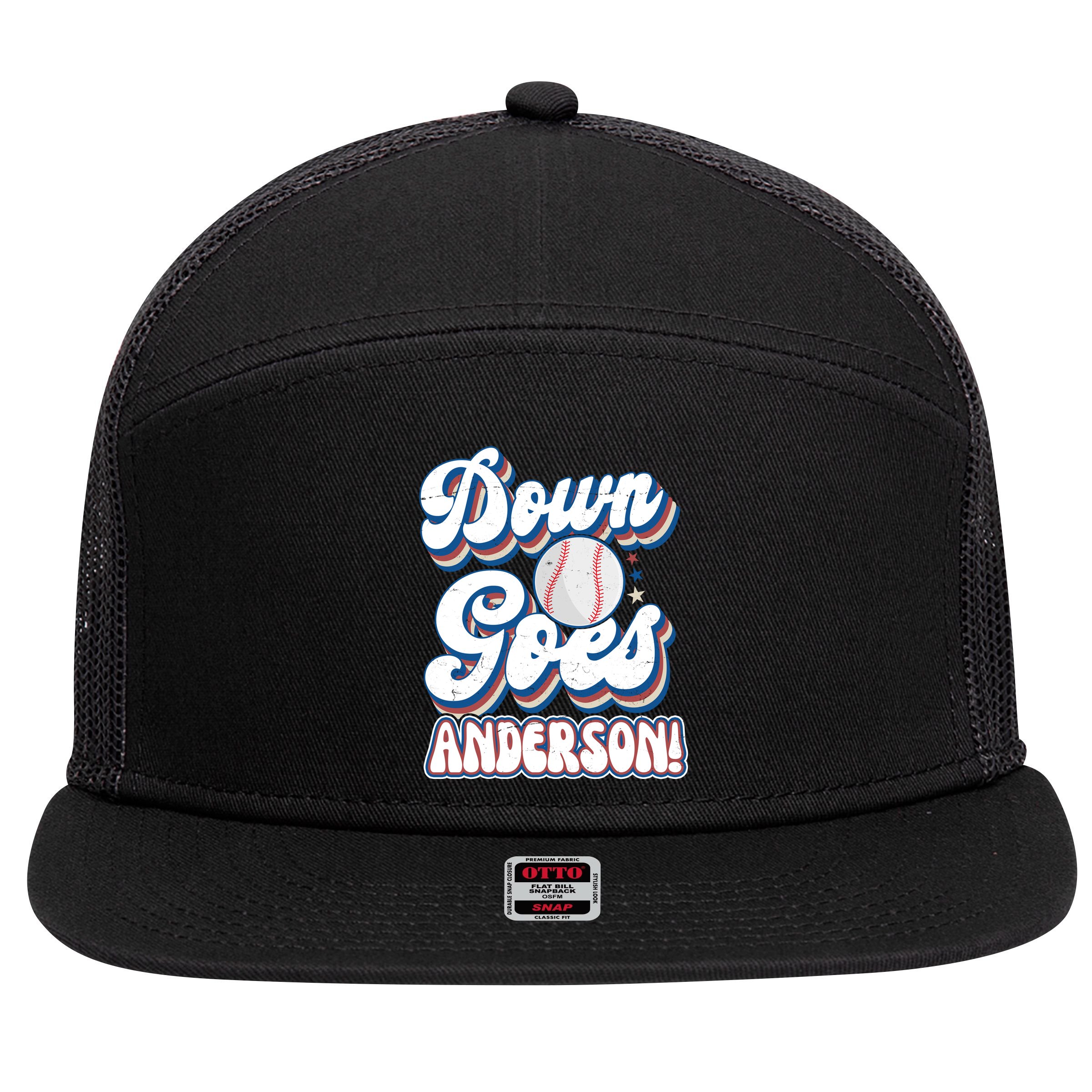 Down Goes Anderson 7 Panel Mesh Trucker Snapback Hat