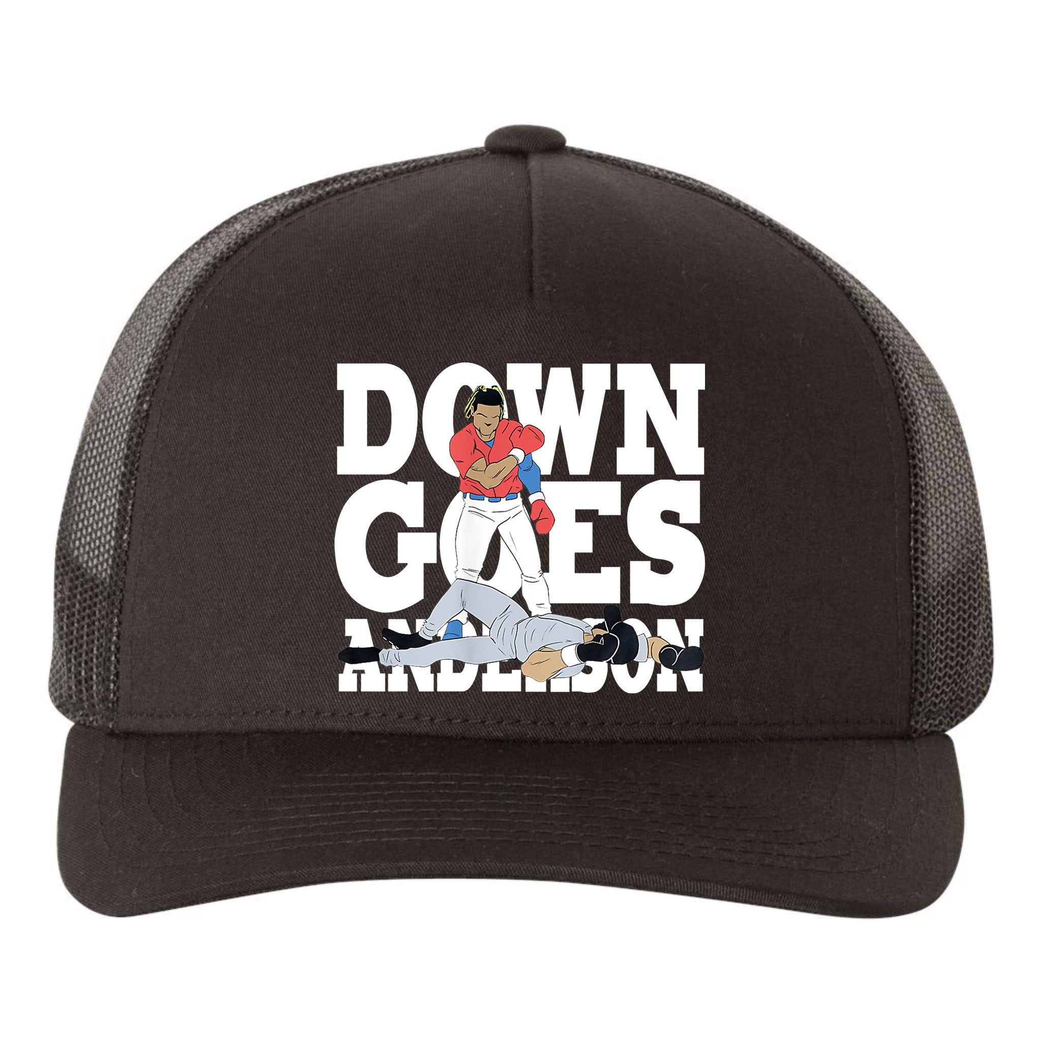 Down Goes Anderson Baseball Fight Yupoong Adult 5-Panel Trucker Hat