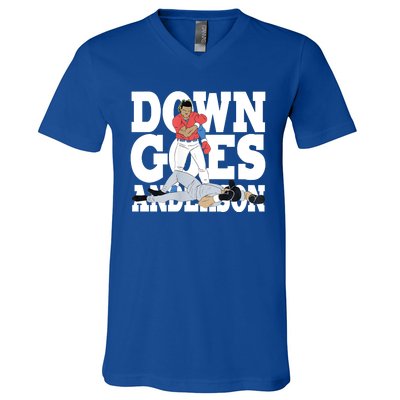 Down Goes Anderson Baseball Fight V-Neck T-Shirt