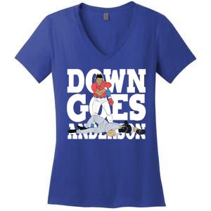 Down Goes Anderson Baseball Fight Women's V-Neck T-Shirt