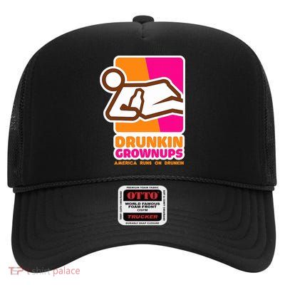 Drunkin Grownups Adult Party Sarcastic Drinking High Crown Mesh Back Trucker Hat