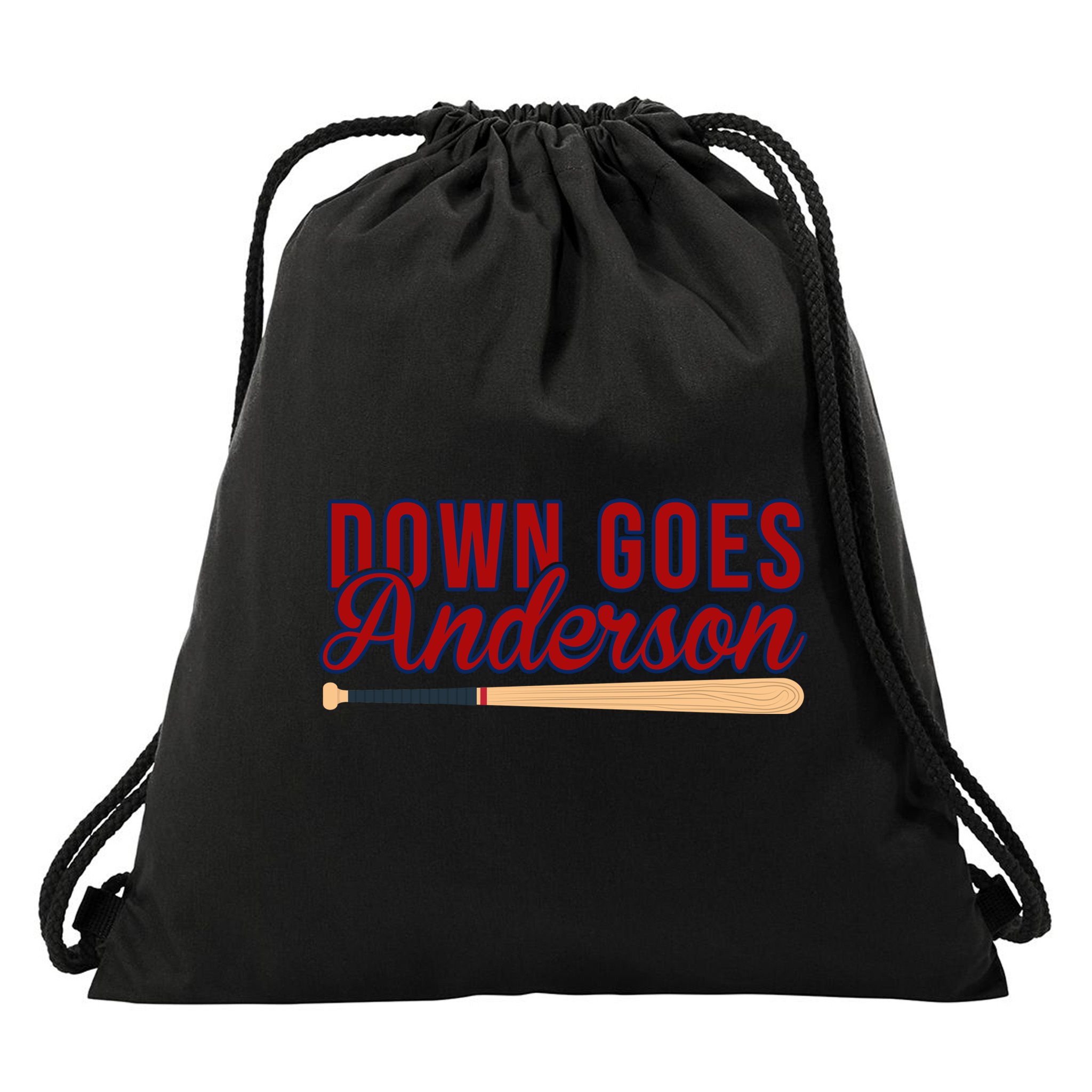 Down Goes Anderson Baseball Bat Drawstring Bag