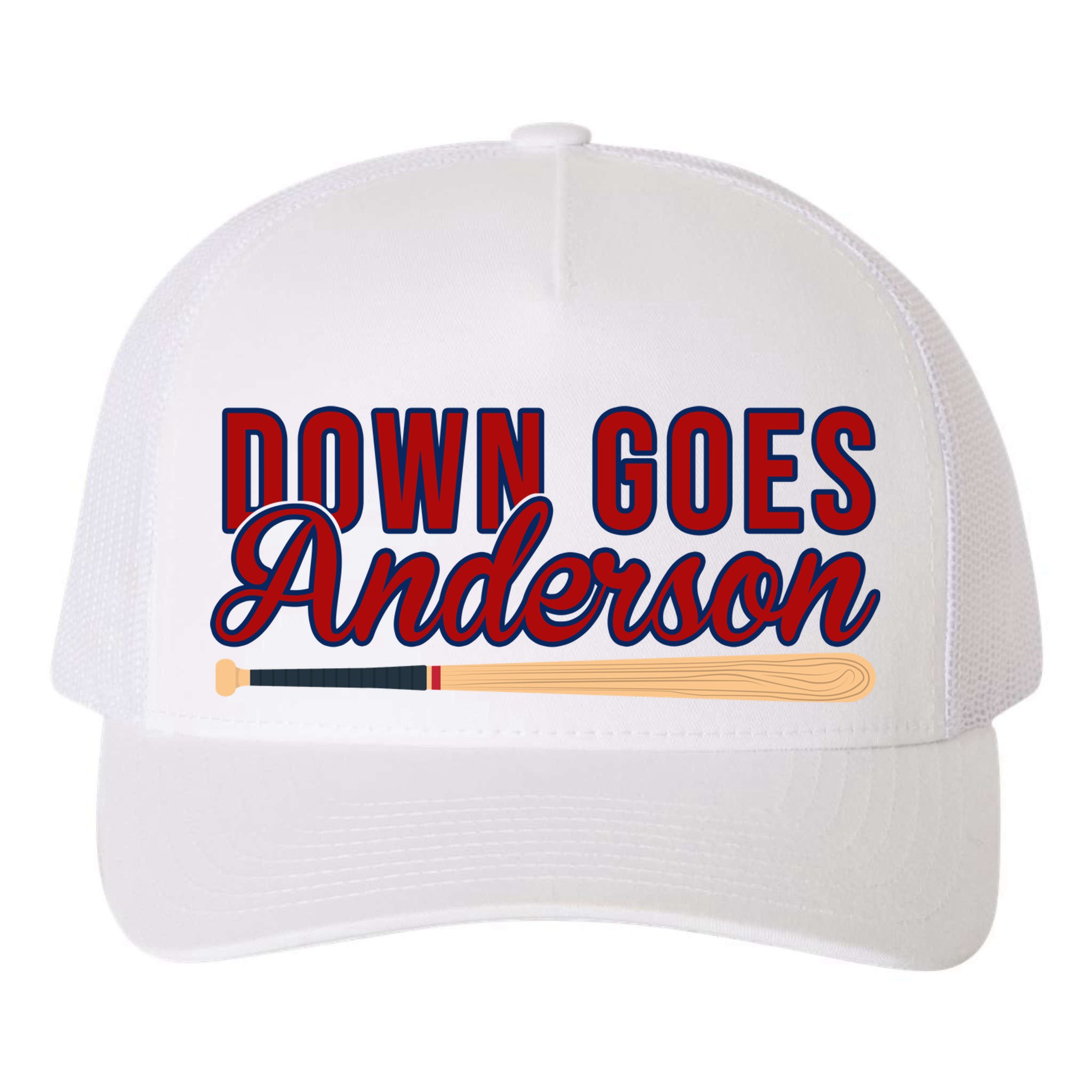 Down Goes Anderson Baseball Bat Yupoong Adult 5-Panel Trucker Hat