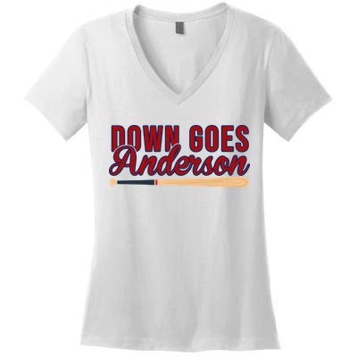 Down Goes Anderson Baseball Bat Women's V-Neck T-Shirt