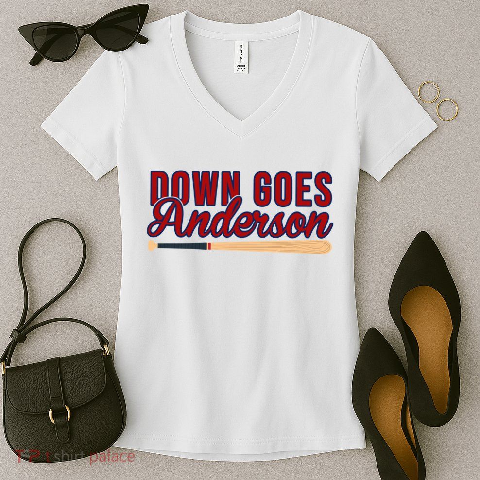 Down Goes Anderson Baseball Bat Women's V-Neck T-Shirt