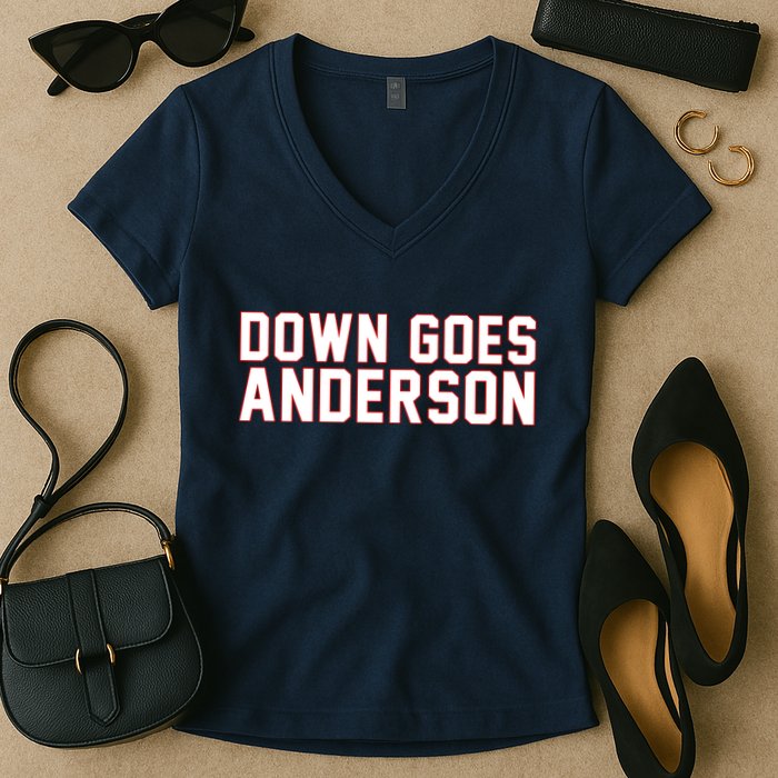 Down Goes Anderson Baseball Cleveland Vs Chicago Women's V-Neck T-Shirt