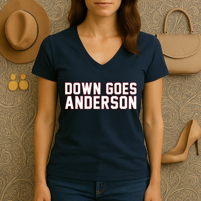 Down Goes Anderson Baseball Cleveland Vs Chicago Women's V-Neck T-Shirt