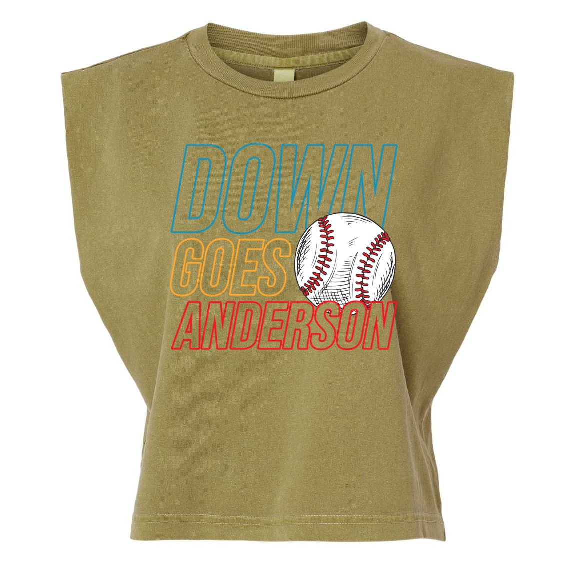 Down Goes Anderson Baseball Cleveland Chicago Fight Garment-Dyed Women's Muscle Tee