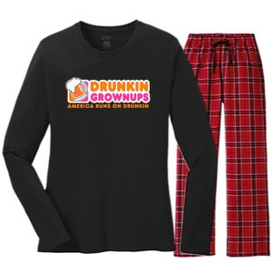 Drunkin Grownups Adult Party Sarcastic Gift Drinking Women's Long Sleeve Flannel Pajama Set 