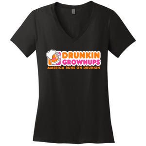 Drunkin Grownups Adult Party Sarcastic Gift Drinking Women's V-Neck T-Shirt