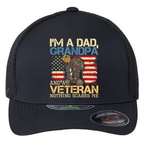 Dad Grandpa And A Veteran Granddad Papa Flexfit Unipanel Trucker Cap