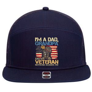 Dad Grandpa And A Veteran Granddad Papa 7 Panel Mesh Trucker Snapback Hat