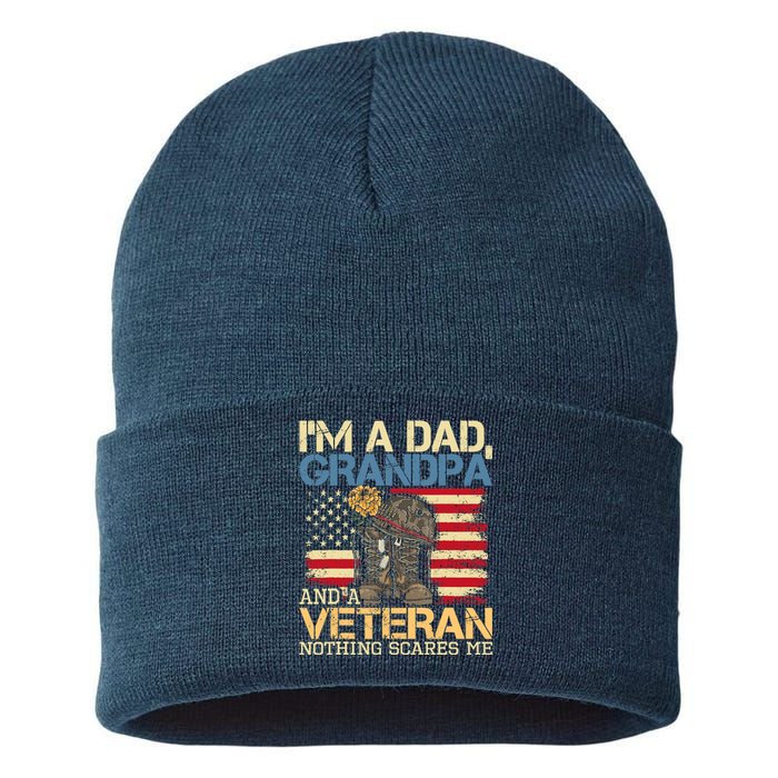 Dad Grandpa And A Veteran Granddad Papa Sustainable Knit Beanie