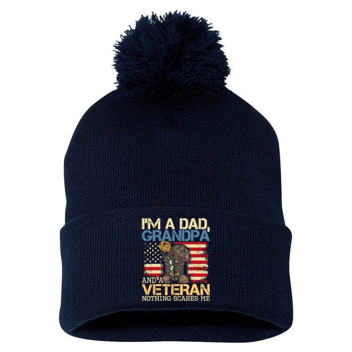 Dad Grandpa And A Veteran Granddad Papa Pom Pom 12in Knit Beanie