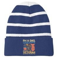 Dad Grandpa And A Veteran Granddad Papa Striped Beanie with Solid Band