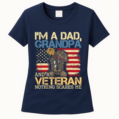 Dad Grandpa And A Veteran Granddad Papa Womens T-Shirt