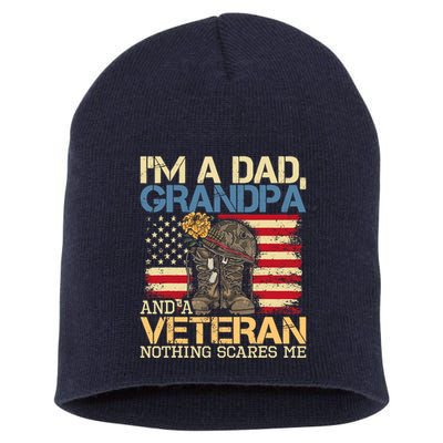 Dad Grandpa And A Veteran Granddad Papa Short Acrylic Beanie