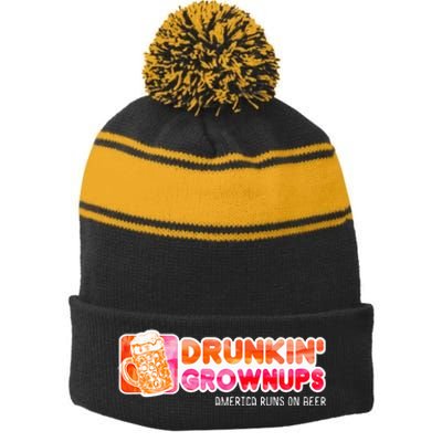 Drunken Grownups American Dad Run On Beer Stripe Pom Pom Beanie