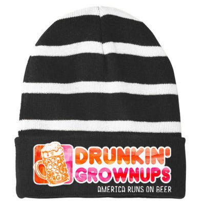 Drunken Grownups American Dad Run On Beer Striped Beanie with Solid Band