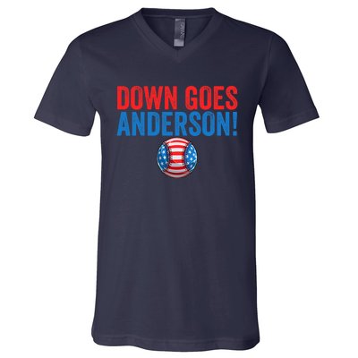 Down Goes Anderson Funny Baseball Gift Anderson V-Neck T-Shirt