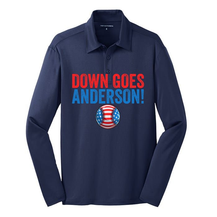 Down Goes Anderson Funny Baseball Gift Anderson Silk Touch Performance Long Sleeve Polo