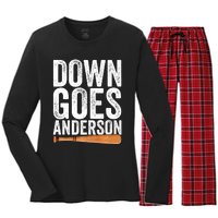 DOWN GOES ANDERSON Funny Quote BASEBALL Gift DOWN GOES Women's Long Sleeve Flannel Pajama Set 