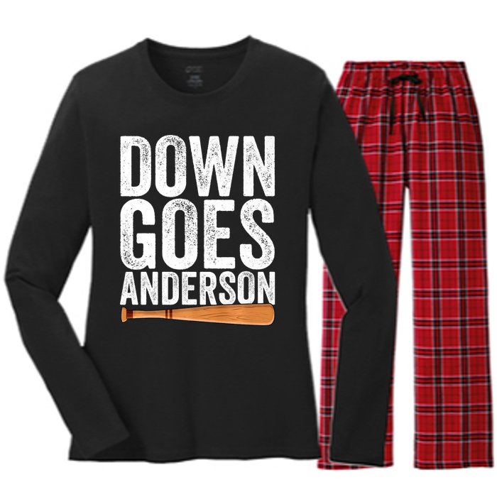 DOWN GOES ANDERSON Funny Quote BASEBALL Gift DOWN GOES Women's Long Sleeve Flannel Pajama Set 