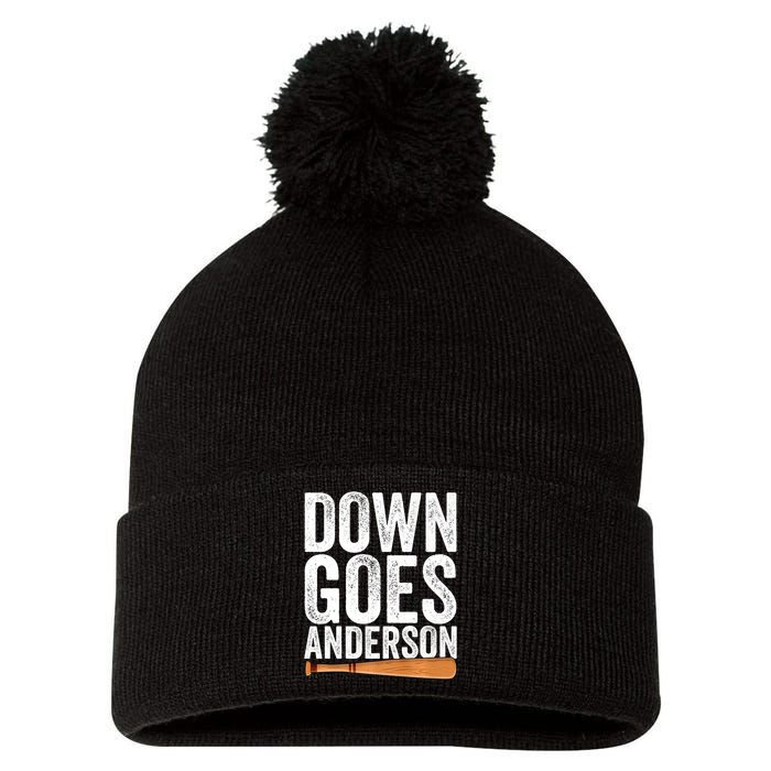 DOWN GOES ANDERSON Funny Quote BASEBALL Gift DOWN GOES Pom Pom 12in Knit Beanie