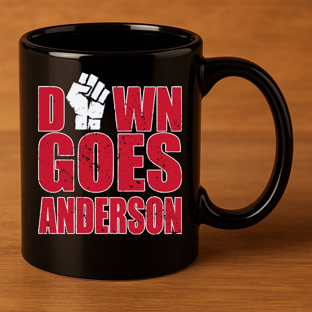 DOWN GOES ANDERSON FUNNY BASEBALL 11oz C Handle Ceramic Mug