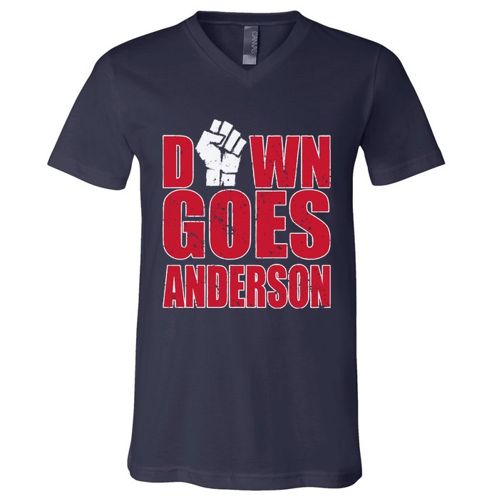 DOWN GOES ANDERSON FUNNY BASEBALL V-Neck T-Shirt